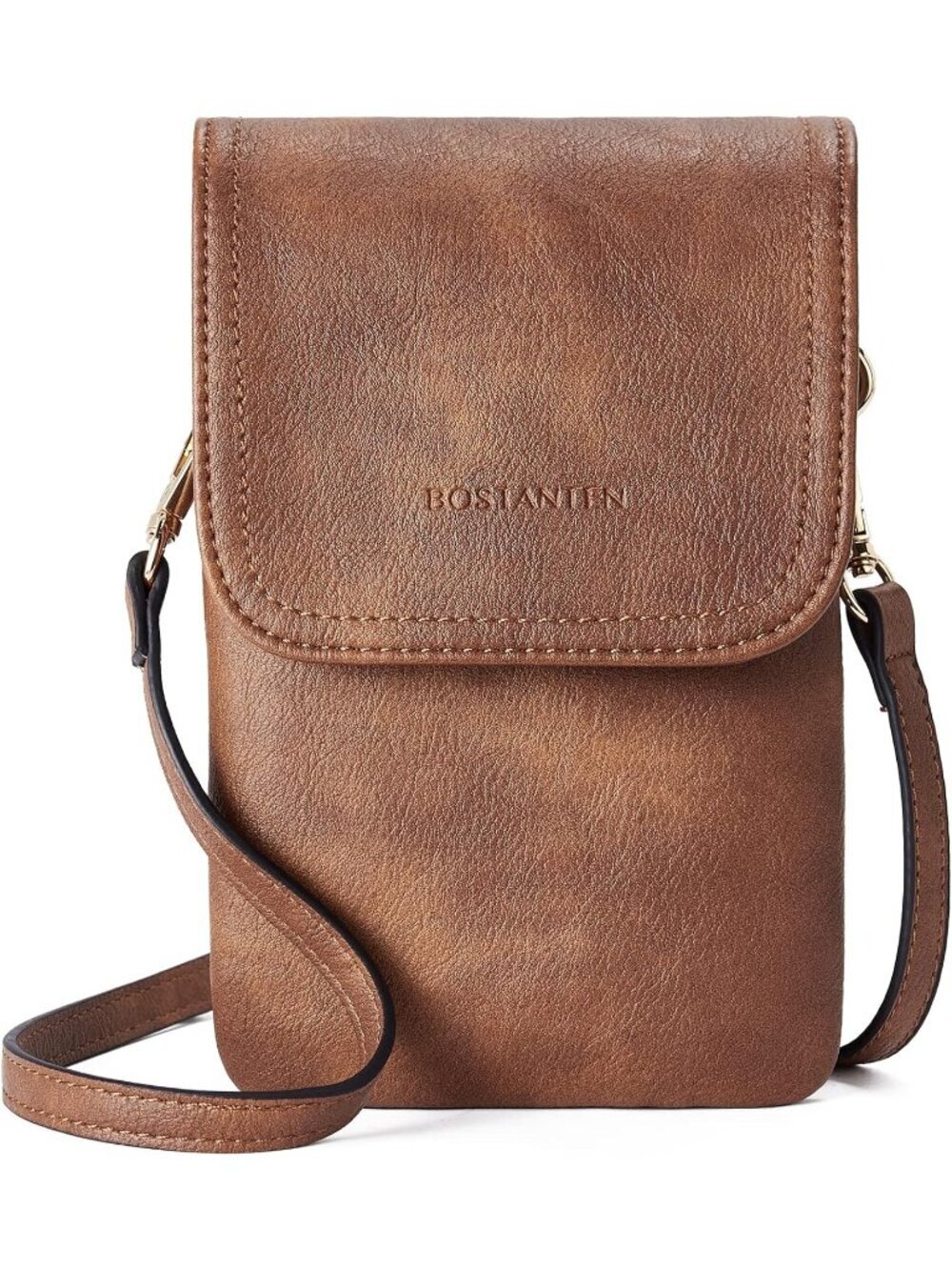 BOSTANTEN Women's Bag Brown Vegan Leather Crossbody Cell Phone Bag Wallet Purses